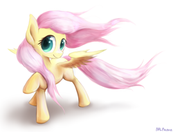Size: 1500x1141 | Tagged: safe, artist:mlpanon, character:fluttershy, cute, looking at you, raised hoof, shyabetes, simple background, solo, spread wings, white background, windswept mane, wings