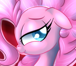 Size: 1024x887 | Tagged: safe, artist:madacon, character:pinkie pie, beautiful, bedroom eyes, floppy ears, looking at you, profile, shiny, smiling, solo