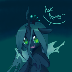 Size: 800x800 | Tagged: safe, artist:pekou, character:queen chrysalis, species:changeling, ask chrysalis, changeling queen, colored pupils, cute, cutealis, female, floppy ears, gradient background, solo