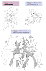 Size: 903x1394 | Tagged: safe, artist:mlpanon, character:flitter, character:nightmare moon, character:princess luna, character:queen chrysalis, character:rarity, character:rumble, oc, oc:anon, species:alicorn, species:changeling, species:human, species:pegasus, species:pony, species:unicorn, ship:flitterumble, 4chan, bugbutt, doritos, female, male, monochrome, mountain dew, older, request, requests, shipping, simple background, sketch dump, straight, white background