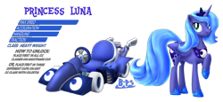 Size: 2559x1181 | Tagged: safe, artist:blue-paint-sea, character:princess luna, kart stats, mario kart, parody, ponykart