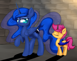 Size: 1024x816 | Tagged: safe, artist:madacon, character:princess luna, character:scootaloo, species:alicorn, species:bat pony, species:pegasus, species:pony, bat ponified, bat pony alicorn, scootabat, student of the night, tumblr