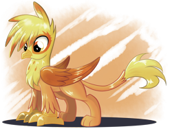 Size: 1848x1390 | Tagged: safe, artist:ruhisu, oc, oc only, oc:brave wing, species:griffon, abstract background, frown, shiny, simple background, solo, species swap, standing, transparent background, vector