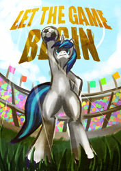 Size: 2480x3508 | Tagged: safe, artist:seer45, character:shining armor, species:pony, bipedal, grass, low angle, solo, stadium, world cup