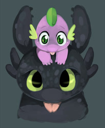 Size: 569x694 | Tagged: safe, artist:ende26, character:spike, species:dragon, gray background, how to train your dragon, night fury, simple background, tongue out, toothless the dragon