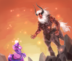 Size: 2000x1704 | Tagged: safe, artist:mlpanon, character:lord tirek, character:twilight sparkle, character:twilight sparkle (alicorn), species:alicorn, species:pony, eye contact, female, magic, mare, mlpgdraws, twilight vs tirek