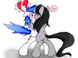 Size: 640x480 | Tagged: safe, artist:azurepicker, character:dj pon-3, character:octavia melody, character:vinyl scratch, species:earth pony, species:pony, species:unicorn, ship:scratchtavia, bipedal, female, kissing, lesbian, shipping