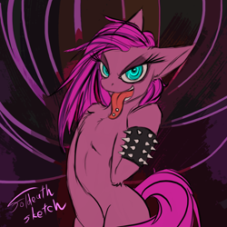 Size: 1024x1024 | Tagged: safe, artist:foldeath, character:pinkamena diane pie, character:pinkie pie, long tongue, metal, solo, tongue out, tongue piercing