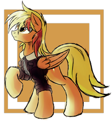 Size: 1544x1676 | Tagged: safe, artist:ruhisu, oc, oc only, oc:brave wing, species:pegasus, species:pony, clothing, handsome, jacket, looking up, male, pilot, raised hoof, stallion, standing