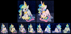 Size: 3361x1605 | Tagged: safe, artist:fireflytwinkletoes, character:princess celestia, both cutie marks, irl, mischievous, photo, plushie, sitting, solo, spread wings, wings