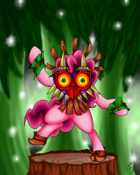 Size: 1365x1695 | Tagged: safe, artist:silver1kunai, character:pinkie pie, clothing, cosplay, crossover, possessed, solo, the legend of zelda, the legend of zelda: majora's mask, xk-class end-of-the-world scenario
