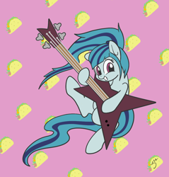 Size: 1198x1253 | Tagged: safe, artist:silver1kunai, character:sonata dusk, species:pony, equestria girls:rainbow rocks, g4, my little pony:equestria girls, bass guitar, equestria girls ponified, female, musical instrument, ponified, solo, sonataco, taco