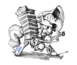 Size: 1928x1645 | Tagged: safe, artist:blue-paint-sea, character:pinkie pie, accordion, banjo, cymbals, harmonica, monochrome, musical instrument, one man band, solo, tuba