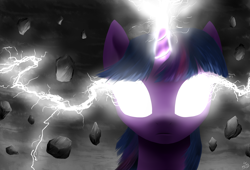 Size: 2500x1700 | Tagged: safe, artist:mlpanon, character:twilight sparkle, glowing eyes, lightning, magic, magic overload