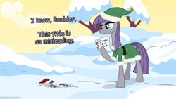 Size: 1600x900 | Tagged: safe, artist:grievousfan, character:boulder, character:maud pie, clothing, costume, hat, jingle bell rock, santa hat, singing, snow, song