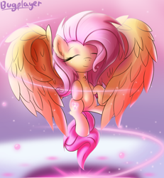 Size: 1200x1300 | Tagged: safe, artist:bugplayer, character:fluttershy, species:pegasus, species:pony, big wings, eyes closed, female, flying, mare, smiling, solo, wings