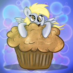 Size: 1392x1392 | Tagged: safe, artist:flamevulture17, character:derpy hooves, species:pegasus, species:pony, female, mare, muffin, solo, that pony sure does love muffins