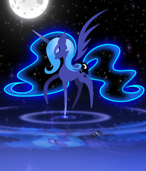 Size: 3000x3500 | Tagged: safe, artist:flamevulture17, character:princess luna, eyes closed, moon, ripple, solo, water