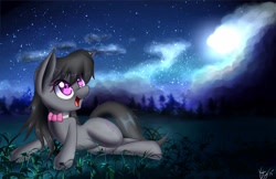 Size: 2550x1650 | Tagged: safe, artist:kawaiipony2, character:octavia melody, looking up, lying down, night, night sky, on side, open mouth, sky, solo, starry night, stars