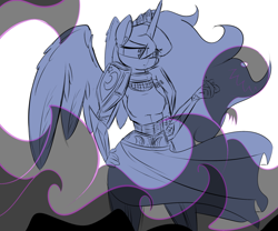 Size: 1280x1067 | Tagged: safe, artist:madacon, character:princess luna, species:anthro, armor, female, hand on hip, sketch, solo