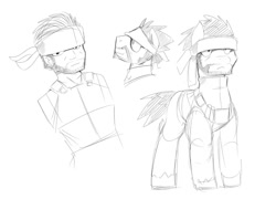 Size: 1000x720 | Tagged: safe, artist:ende26, beard, facial hair, metal gear, metal gear solid, monochrome, ponified, sketch, solid snake