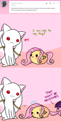 Size: 502x987 | Tagged: safe, artist:pekou, character:fluttershy, character:twilight sparkle, ask my little chubbies, chubbie, ask, comic, crossover, emiri katou, incubator (species), kyubey, puella magi madoka magica, pure unfiltered evil, tumblr, voice actor joke