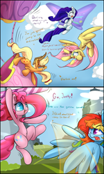Size: 2400x4000 | Tagged: safe, artist:madacon, character:applejack, character:fluttershy, character:pinkie pie, character:rainbow dash, character:rarity, belly button, comic, crazy awesome, flying contraption, glimmer wings, hot air balloon, pedalcopter, this will end in tears and/or death, twinkling balloon