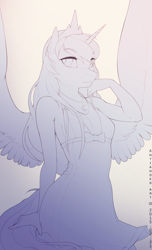 Size: 1164x1920 | Tagged: safe, artist:antiander, character:princess luna, species:anthro, clothing, dress, female, solo