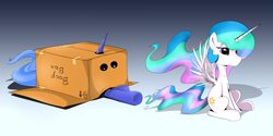 Size: 4800x2400 | Tagged: safe, artist:flamevulture17, character:princess celestia, character:princess luna, boop, boop box, box, imminent boop, reaching, s1 luna, sitting, smiling, sneaking, spread wings, underhoof, wings