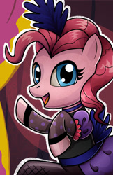 Size: 400x618 | Tagged: safe, artist:christadoodles, character:pinkie pie, clothing, dress, looking at you, saloon dress, saloon pinkie, solo