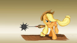 Size: 4800x2700 | Tagged: safe, artist:flamevulture17, character:applejack, flail, solo, weapon