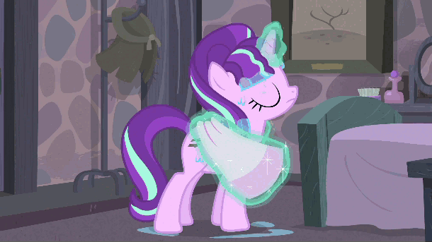 Size: 610x343 | Tagged: safe, artist:superedit, edit, edited screencap, screencap, character:fluttershy, character:starlight glimmer, character:sunset shimmer, species:pony, episode:the cutie map, g4, my little pony: friendship is magic, animated, backwards cutie mark, conspiracy theory, cutie mark, cutie mark reveal, dat towelin', gasp, hilarious in hindsight, m. night shyamalan, plot, plot twist, the great and powerful superedit, what a twist