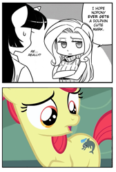 Size: 397x590 | Tagged: safe, artist:shepherd0821, edit, character:apple bloom, character:fluttershy, species:anthro, episode:bloom and gloom, g4, my little pony: friendship is magic, clothing, comic, derphin, derpy fins, dolphin, fluttershy hates dolphins, hilarious in hindsight, sweater, sweatershy