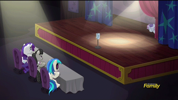 Size: 610x343 | Tagged: safe, artist:superedit, edit, edited screencap, screencap, character:diamond tiara, character:dj pon-3, character:octavia melody, character:rarity, character:sweetie belle, character:vinyl scratch, species:earth pony, species:pony, species:unicorn, ship:diamondbelle, episode:bloom and gloom, g4, my little pony: friendship is magic, animated, bedroom eyes, bipedal, blushing, cute, cutie mark, cutiespark, discovery family logo, embarrassed, facehoof, female, frown, funny, grin, gritted teeth, hoof hold, implied shipping, judges, lesbian, magic, meme, music judges meme, open mouth, photoshop, score, shipping, smiling, special talent, telekinesis, the great and powerful superedit, unexpected, wat, what the hay?, wide eyes