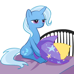 Size: 500x500 | Tagged: safe, artist:pan, character:trixie, species:pony, species:unicorn, bed, female, mare, pillow, solo