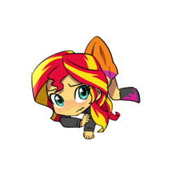 Size: 500x500 | Tagged: dead source, safe, artist:baekgup, character:sunset shimmer, equestria girls:rainbow rocks, g4, my little pony:equestria girls, blushing, chibi, clothing, cute, female, looking at you, shimmerbetes, simple background, skirt, skirt lift, skirt pull, solo, wavy mouth, white background