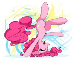 Size: 1252x1054 | Tagged: safe, artist:flamevulture17, character:pinkie pie, eyes closed, headstand, open mouth, simple background, solo, transparent background