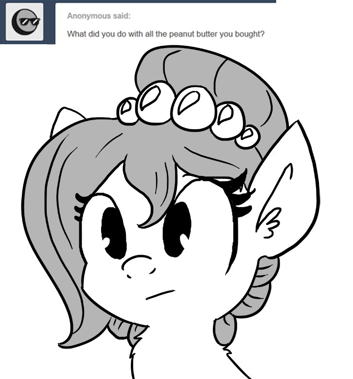 Size: 726x780 | Tagged: safe, artist:tjpones, oc, oc only, oc:brownie bun, horse wife, animated, ask, cute, ocbetes, onomatopoeia, peanut butter, smack, solo, tumblr