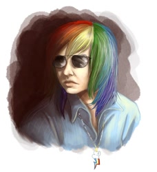 Size: 546x600 | Tagged: safe, artist:yulyeen, character:rainbow dash, bust, humanized, jewelry, necklace, sunglasses