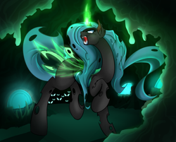 Size: 1500x1207 | Tagged: safe, artist:madacon, character:queen chrysalis, species:changeling, glowing horn