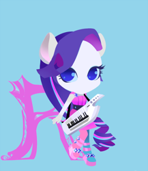 Size: 500x576 | Tagged: safe, artist:pan, character:rarity, equestria girls:rainbow rocks, g4, my little pony:equestria girls, chibi, female, humanized, keytar, musical instrument, ponied up, solo