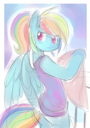 Size: 650x919 | Tagged: safe, artist:ende26, character:rainbow dash, looking back, semi-anthro, sketch, solo