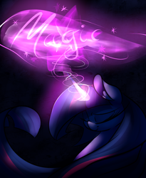 Size: 1800x2200 | Tagged: safe, artist:madacon, character:twilight sparkle, color porn, eyes closed, glowing horn, magic, one word, solo