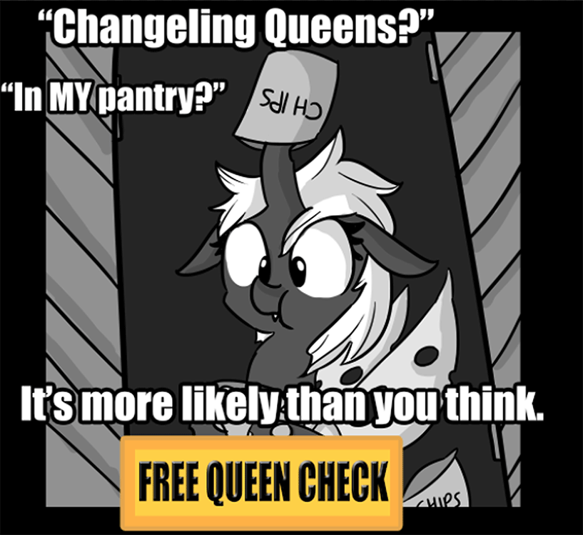 Size: 817x749 | Tagged: safe, artist:tjpones, oc, oc only, oc:chips, species:changeling, horse wife, advertisement, animated, changeling queen, changeling queen oc, chips, clickbait, female, gif, meme, scrunchy face, x in my y