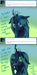 Size: 645x1306 | Tagged: safe, artist:pekou, character:queen chrysalis, species:changeling, ask chrysalis, changeling queen, female, solo, tumblr