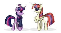 Size: 2924x1592 | Tagged: safe, artist:flamevulture17, character:moondancer, character:twilight sparkle, species:alicorn, species:pony, episode:amending fences, g4, my little pony: friendship is magic, alicornified, alternate hairstyle, alternate universe, glasses, moondancercorn, race swap, role reversal, simple background, transparent background