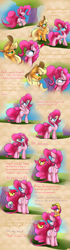 Size: 2000x7106 | Tagged: safe, artist:madacon, character:apple bloom, character:applejack, character:pinkie pie, character:scootaloo, character:sweetie belle, species:earth pony, species:pegasus, species:pony, species:unicorn, adorabloom, clothing, comic, cute, cutealoo, cutie mark crusaders, dialogue, diapinkes, diasweetes, female, filly, hammerspace, hammerspace hair, hard hat, hat, jackabetes, lies, madacon is trying to murder us, mare, music notes, pinkie physics, pomf, sweat, that escalated quickly, wrench
