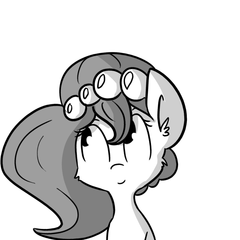 Size: 792x792 | Tagged: safe, artist:tjpones, oc, oc only, oc:brownie bun, species:earth pony, species:pony, horse wife, animated, bust, cheek fluff, cute, ear fluff, female, gif, grayscale, headbob, mare, monochrome, simple background, solo, transparent background
