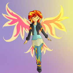 Size: 990x990 | Tagged: safe, artist:tjpones, character:sunset shimmer, episode:my past is not today, g4, my little pony:equestria girls, female, fiery shimmer, fiery wings, flying, graceful, smiling, solo, sunset phoenix