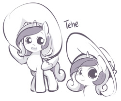 Size: 850x706 | Tagged: safe, artist:ende26, character:princess cadance, blushing, clothing, cute, cutedance, dawwww, ende will be the end of us, filly, hat, hnnng, looking at you, monochrome, open mouth, oversized hat, sketch, smiling, solo, younger